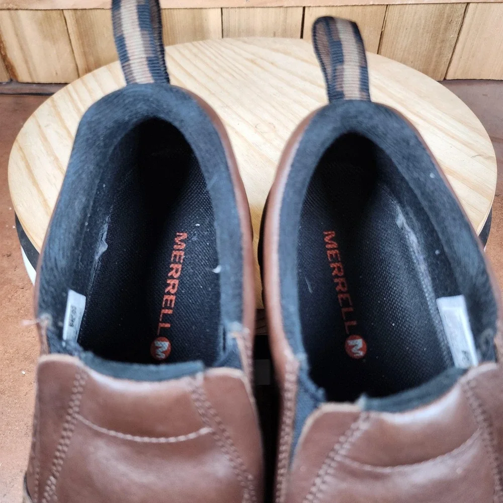 Merrell Jungle Moc Shoes Mens 8.5 Brown Leather‎ Slip On Walking Comfort Casual